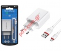 Set charger Borofone BA21A Fast 1xUSB 3.0 18W 3A with MicroUSB B cable white Blister